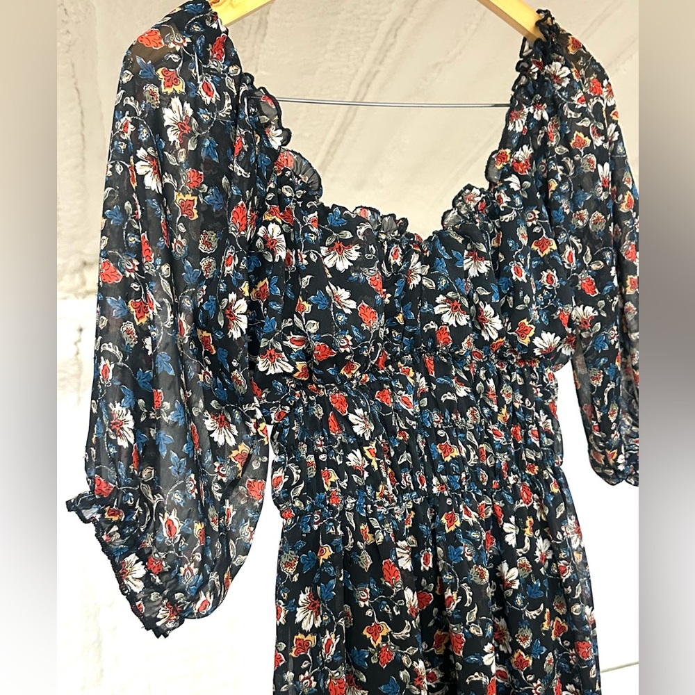 Wild Moss Floral‎ Print High Low  Dress with Ruffled Details Med Boot Barn